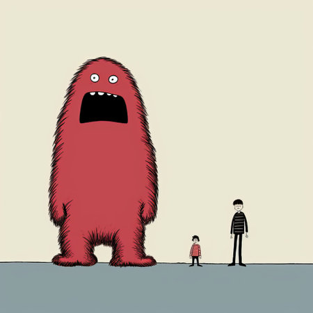 monster by emery tomlinson is an illustration for comics of the day. in the style of alessandro gottardo, this artwork features isolated figures on a gigantic scale. with dark pink and crimson hues, the emotionally-charged brushstrokes evoke the influence of dave coverly and ai weiwei. ai generatedの素材