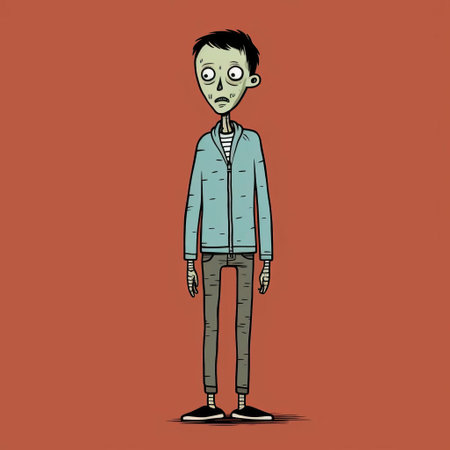 an old man cartoon character illustration with a unique twist. this character, created at etuid srdl, embodies the styles of zombiecore, conceptual minimalism, genderless, lit kid, and slender. the color palette features light maroon and light green, adding a distinctive touch to the reinterpreted human form. ai generatedの素材