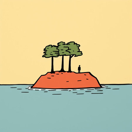 a digitally drawn illustration showcasing a contemplative minimalism style. this illustration features bold outlines, flat colors, and simplistic cartoon elements. it captures seaside scenes with horizons, emphasizing a precarious balance. the artwork reflects environmentalism through its minimalistic approach. ai generatedの素材
