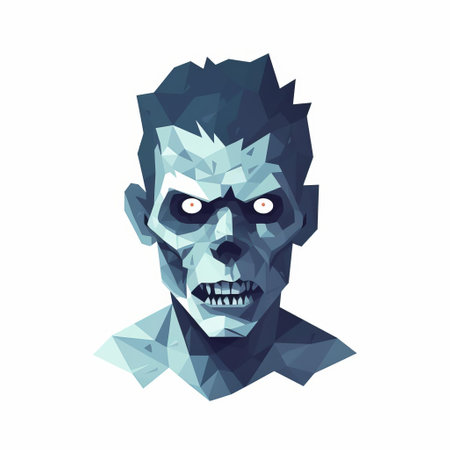 a halloween-themed character design featuring a polygonal patterned face in the style of zombiecore. the design showcases a dark white and light azure color scheme, with a monochromatic sculptor aesthetic. captured with a 20-megapixel camera, the image highlights the hard edge painter technique, resulting in chilling creatures and angular constructions. ai generatedの素材