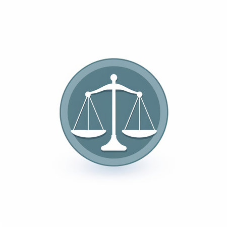 justice scale icon in light navy and aquamarine: this monochromatic graphic design features a justice scale icon with circular shapes, reminiscent of organic stone carvings. the color palette includes light navy and aquamarine, complemented by hints of light maroon and grey academia. inspired by the works of lesser ury, this icon exudes a sense of balance and harmony. ai generatedの素材