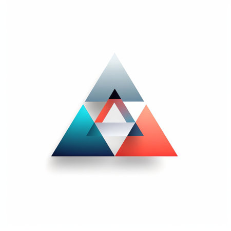 a triangle logo vector art illustration of isola, featuring a contemporary graphic design aesthetic with a light navy and red color scheme. the realistic usage of light and color creates a visually appealing effect. set against a white background, the logo incorporates light crimson and turquoise accents with subtle color gradations, reflecting the engineering, construction, and design aspects. ai generatedの素材