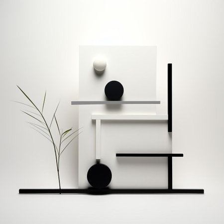 a rectangular geometric sculpture in a modern design style by jonathan adamson m. this indoor still life piece features ambient occlusion and spherical sculptures. the contrasting colors of dark white and light black create an intriguing visual effect. isolated figures and blurred forms add to the zen minimalism of the artwork. ai generatedの素材