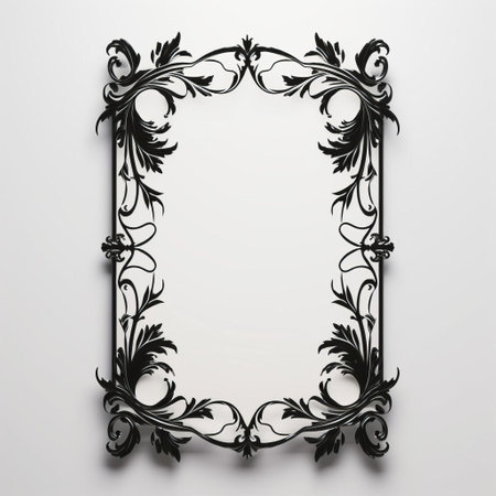 black gold frame with intricate leaf and flower designs, reminiscent of a hall of mirrors. this sketchfab-inspired frame showcases a steeliron construction with victorian-inspired illustrations. the sculpted forms and realistic details add an elegant touch. the inverted black and white color scheme adds a unique twist to this stunning decorative piece. ai generatedの素材