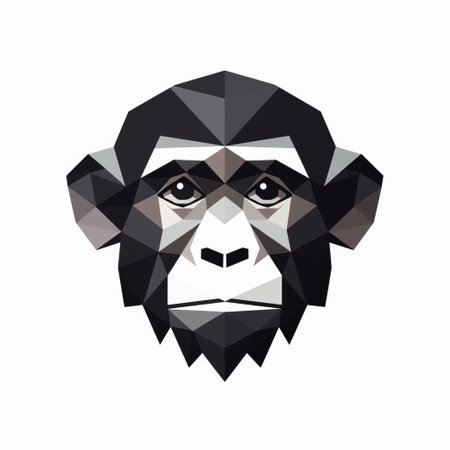 monochromatic tricolor isolated chimpanzee, featuring a cubist-inspired composition of geometric shapes. created with crystals, this artwork showcases a strong utilization of negative space and a stark simplicity. drawing from contemporary graphic design aesthetics, the chimpanzee's facial expression adds a powerful element to this graphic design-esque piece. ai generatedの素材