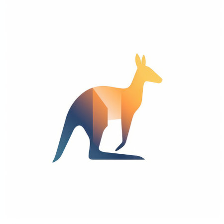australian icon with kangaroo logo: this geometric minimalist design showcases a kangaroo logo, capturing the essence of australian culture. with a realistic color palette, the minimalism with movement creates a visually striking image. the use of sumatraism, colorful figures, indigo, and amber adds depth and vibrancy. perfect for those interested in engineering, construction, and design. ai generatedの素材
