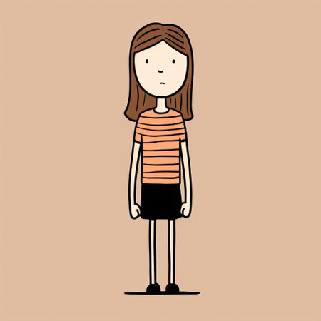 a girl tuxedo vector illustration featuring a unique style with light orange and brown colors. the illustration showcases horizontal stripes, embodying a schoolgirl lifestyle. with an absurd doodle touch, it exudes a simple minimalism vibe in dark red and beige tones. ai generatedの素材