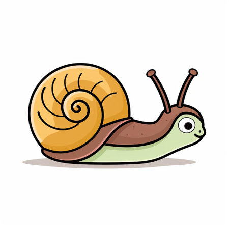 a cartoon snail vector illustration (8797954) featuring a muralistic style depiction of animals. this high-quality photo showcases a colorized snail with simplified line work, in a light yellow and bronze color scheme. the creative commons attribution allows for versatile usage. ai generatedの素材