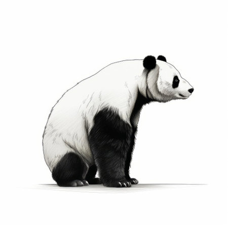 a panda bear, depicted in high-contrast realism, stands sideways on a white background. this detailed character illustration captures the essence of the panda's features. the uhd image showcases the intricate hand-drawn details, while the subtle use of light and shadow adds depth to the artwork. inspired by richard serra's style, this illustration is a stunning example of highly detailed realism. ai generatedの素材