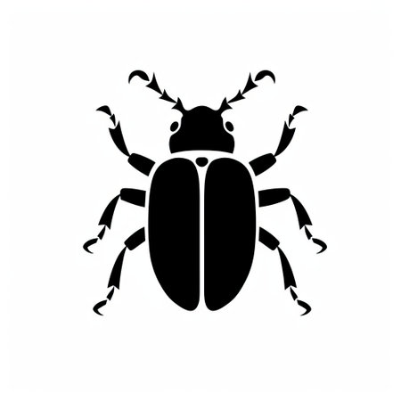 a beetle, inspired by egyptian iconography, is depicted on a white background in a monochromatic graphic design style. this visually striking image incorporates negative spaces and draws inspiration from necronomicon illustrations. the beetle's intricate details and symbolism make it a captivating subject, reminiscent of the artistic style found on adafruit's logo. ai generatedの素材