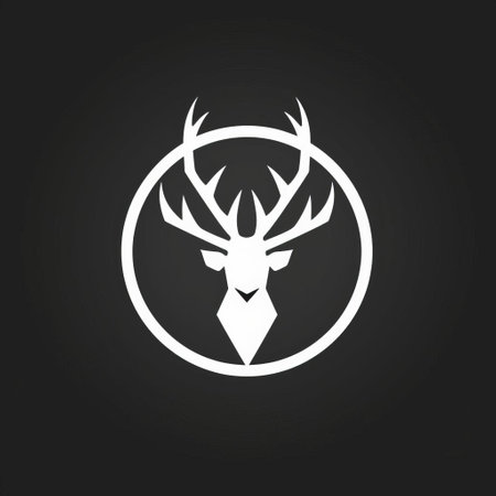 a deer head icon is depicted in this vector illustration. the logo features a dark and moody chiaroscuro style, with monochromatic white figures. the clever use of negative space creates a rangefinder lens effect. this minimalist graphic design is inspired by medieval aesthetics and showcases symmetrical harmony. ai generatedの素材