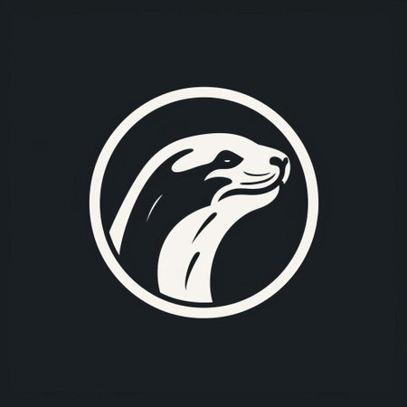 a seamless round logo design featuring a sea lion and a polar bear on a dark background. the design is done in the style of a cobra, with a strong facial expression and elegant use of negative space. inspired by the works progress administration (wpa) and illustrated in black and white contrast, this logo design has a touch of the iconic marvel comics aesthetic. aiの素材