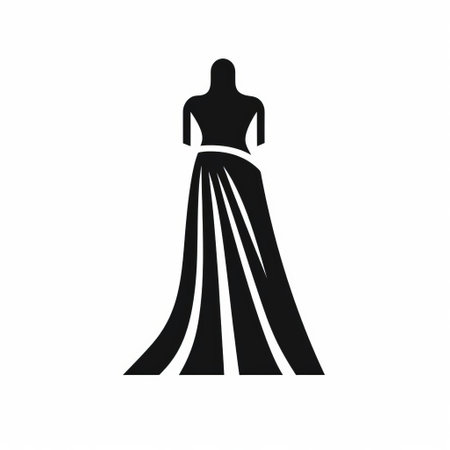 a dress on a mannequin, isolated on a white background, showcases stenciled iconography. the design features a logo with strong use of negative space, elaborate drapery, and minimalist spare simplicity. this fantasy illustration incorporates feminist iconography, creating a visually striking and thought-provoking image. ai generatedの素材