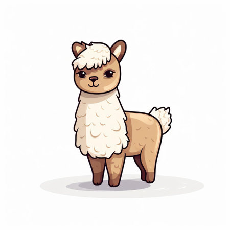 a small brown llama cartoon character is featured in this character set. the illustration showcases sharp brushwork and simplified colors, with a unique avocadopunk style. the color palette includes light white and light pink, complemented by subtle shading. the animated illustrations portray whimsical yet eerie animal symbolism. ai generatedの素材