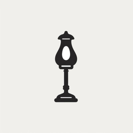 black lamp with a lightbulb symbol in the foreground, featuring simplistic vector art style. this unique design draws inspiration from absinthe culture, ambrotype photography, and egyptian iconography. the image showcases a subtle tonal range, reminiscent of animated gifs, while the black lamp adds an element of elegance and mystery. ai generatedの素材