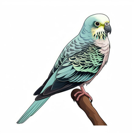 a cute character and parrot perched on a branch, showcasing hyper-realistic animal illustrations in light emerald and light azure hues. the hand-coloring technique adds a touch of realism to the intricate details of the artwork. this pigeoncore-inspired piece also incorporates light magenta and green tones, creating a visually captivating composition. ai generatedの素材