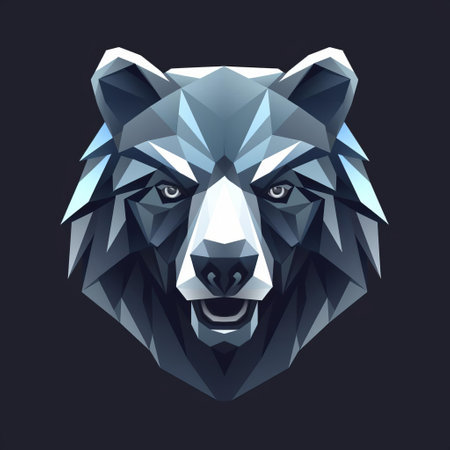 a polygonal bear head vector illustration featuring a contemporary graphic design aesthetic. the illustration is done in the style of dark silver and dark azure, with harsh realism and luminous shadowing. the playful character design showcases a stark honesty, while the multi-layered geometry adds depth to the artwork. ai generatedの素材
