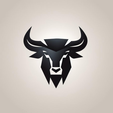 a vector illustration of a white bull head with black horns and a horned face, showcasing a geometric minimalistic style. the artwork features a combination of light bronze and light black colors, against a matte background. created by chuah thean teng, this design incorporates elements of logo design, biblical iconography, and hand-drawn animation. ai generatedの素材