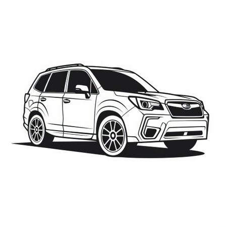 a subaru forester is depicted in a 2d lineal vector icon on a white background. this icon, created by flaticon and dribbble, showcases a crisp and pixel-perfect design in a minimalistic and simplistic style. it is made in figma, adobe xd, and sketch, and is perfect for ux/ui projects. ai generatedの素材