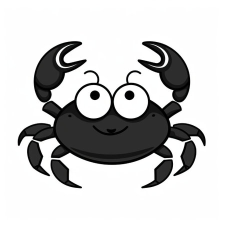 cartoon crab illustration in the style of liam gillick, featuring a combination of light black and black colors. this eye-catching design draws inspiration from artists such as sofonisba anguissola and jan berenstain, while also incorporating elements of kawaii art. perfect for adding a playful touch to any project. ai generatedの素材