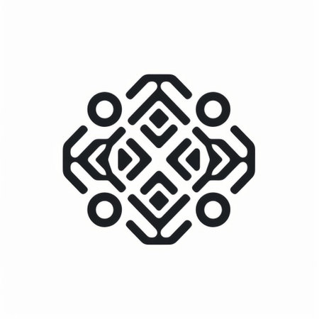 a black and white tribal design showcasing human connections and personal iconography. this digital minimalist artwork features precisionist lines, rounded shapes, and symmetrical figures, inspired by the dansaekhwa style. ai generatedの素材