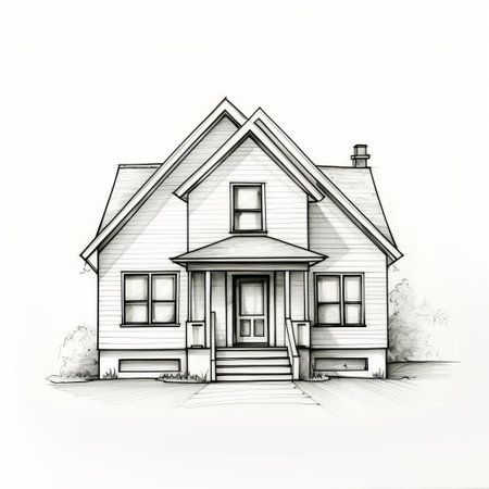 ink sketch illustration of a white house on a white background, resembling the style of lilia alvarado. this artwork emphasizes character design and is inspired by 2d game art and lawren harris. the illustration showcases realistic hyper-detail with a sepia tone, creating a visually captivating piece. ai generatedの素材