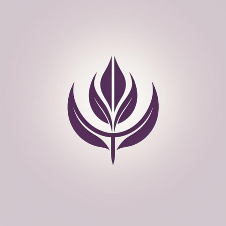 a violet-colored symbol featuring a leaf, embodying minimalist imagery and religious symbolism. this layered imagery incorporates subtle irony, making it a unique logo with classic japanese simplicity. the symbol's iconographic symbolism and graphic design elements create a visually captivating composition. ai generatedの素材