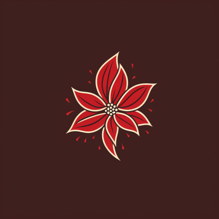 a red flower with a floral design stands out against a dark background. the minimalist illustration style gives it a cute and cartoonish look. inspired by ephraim moses lilien, the design incorporates classic tattoo motifs. the color palette of red and brown creates a festive atmosphere. ai generatedの素材