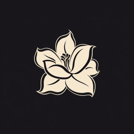 a white flower design on a brown background, featuring a minimalistic black and white sketch style. this logo-like illustration showcases a romantic and distinctive character design with a dark black and light beige color scheme. the black background enhances the personal iconography of this unique artwork. ai generatedの素材