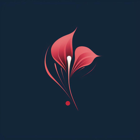 an abstract flora flower logo design featuring a romantic illustration by eiko ojala. the design showcases a minimalistic composition with traditional vietnamese and tropical symbolism. set against a dark background, the logo incorporates a beautiful blend of light red and dark navy colors, reminiscent of the artistic style of jean delville. ai generatedの素材