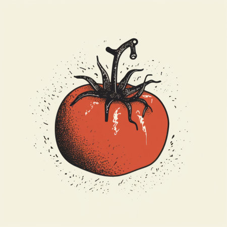 tomato with a wide cracked trunk, vintage style, flat design, black and white, simple line drawing. vintage tomato illustration with a unique cracked stem, designed in a minimalist black and white style. this artistic depiction captures the essence of simplicity and elegance in a classic design. ai generatedの素材