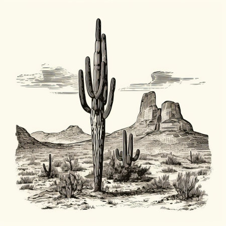 old print stamp of a cactus isolated on a white background. the intricate design features detailed line engraving in ink, giving it a vintage look. this unique piece adds a touch of history and nature to any collection. ai generatedの素材