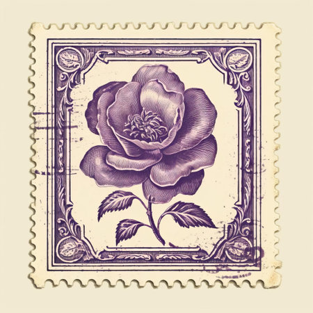 old print stamp in violet ink, isolated on a white background. this vintage piece features intricate line engraving details. perfect for collectors and enthusiasts of historical memorabilia. ai generatedの素材