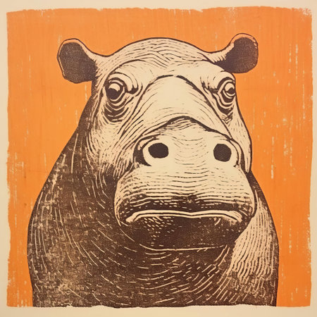 hippopotamus depicted in a minimalist style woodblock print illustration, using only one color. this unique artwork captures the essence of the animal in a simple yet striking manner. the minimalist approach adds a modern twist to the traditional woodblock technique, creating a visually captivating piece. ai generatedの素材