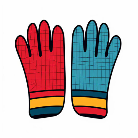 mittens design featuring a minimalist, simple, and colorful vector illustration. the contour of the mittens is highlighted, creating a striking visual impact. isolated on a white background, this graphic design is perfect for various winter-themed projects. ai generatedの素材