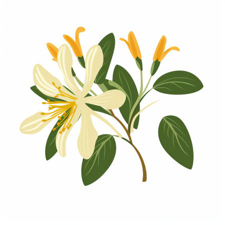 the honeysuckle silhouette is a flat, simple identification symbol in vector form. this minimalistic clipart is perfect for various design projects. the white background enhances the elegance of this versatile png and svg file. ai generatedの素材