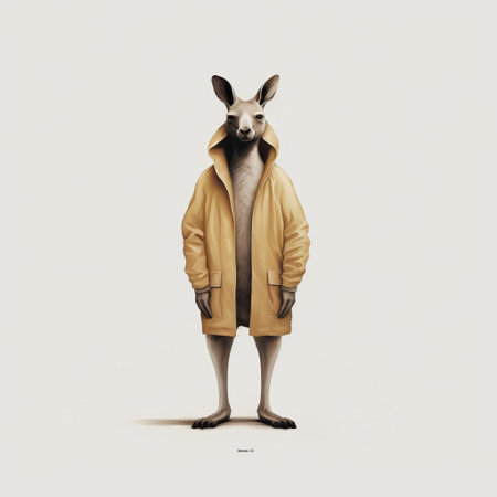 kangaroo illustration in a minimalist style against a white background, reminiscent of edward gorey and oliver jeffers. this vector masterpiece is currently trending on artstation and dribbble, showcasing a unique and captivating artistic approach. ai generatedの素材