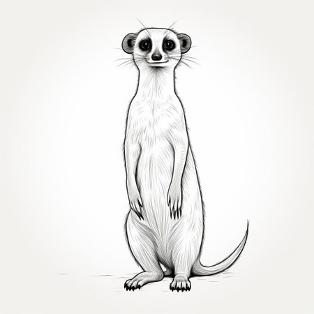 the realistic meerkat drawing is created in a single-line style, featuring clean black lines on a white background. the minimalist approach captures the essence of the meerkat with simple figure outlines, embodying the one-line drawing technique. ai generatedの素材