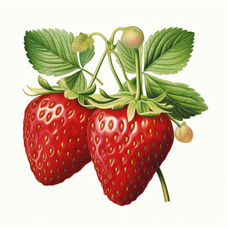 illustrated strawberry for a poster, featuring a detailed drawing. the vibrant strawberry pops against the clean white background, creating a visually appealing design. perfect for adding a touch of freshness and sweetness to any space. ai generatedの素材