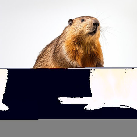 a solitary beaver, in a minimalist setting, stands in full view against a stark white, isolated background. this image showcases the creature's robust physique and distinctive features, offering an up-close and personal look at its natural beauty. ai generatedの素材