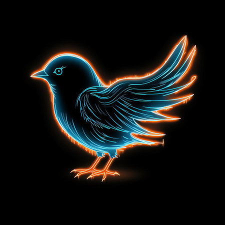angry shiny bird with a glowing blue line outline in harry potter patronus style, set against a black background. the design features a single orange color, creating a striking and bold contrast. the simplistic yet powerful image captures the essence of magic and mystery. ai generatedの素材