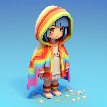 layla, poncho, and short hair come to life in this 3d 8-bit pixel cartoon. with a full body depiction against a white background, this vibrant illustration captures the essence of these characters in a playful and eye-catching manner. ai generatedの素材