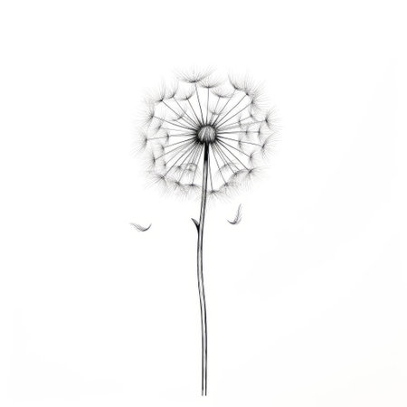 dandelion with a long stem and monochrome, simple linear design on a white background. this minimalist illustration captures the essence of a delicate flower with clean lines and a modern aesthetic. perfect for adding a touch of nature to any design project. ai generatedの素材