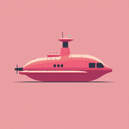 a colorful submarine, inspired by the artistic style of annibale carracci, stands out against a vibrant fuchsia background. the clean and simple design captures the essence of the cinquecento era. created by alessandro gottardo, this colorized artwork features light shades of white and orange, making it a captivating addition to ad posters. ai generatedの素材