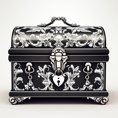 jewelry box vector stencil in black and white style, perfect for crafts and design projects. this elegant and versatile design features intricate details and clean lines, suitable for digital and print use. ideal for creating jewelry-themed artwork, patterns, and illustrations. the jewelry box vector stencil is a timeless addition to any creative toolkit. ai generatedの素材