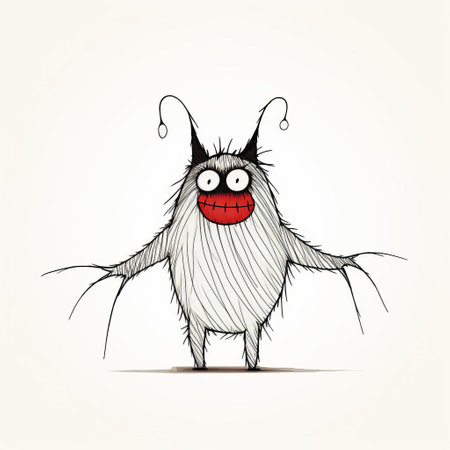 continuous line monster with full body design captured on a white isolated background. this unique and creative illustration showcases a single continuous line drawing of a monster, adding a touch of whimsy and charm to any project or design. ai generatedの素材