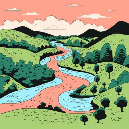 this landscape illustration by jean jullien showcases the vibrant and bold colors typical of the fauvism art style. the female figure adds a dynamic element to the composition, creating a visually striking and expressive piece that captures the essence of fauvist aesthetics. ai generatedの素材