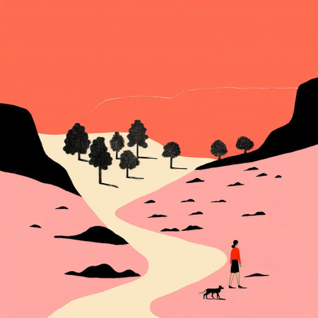 this landscape illustration by jean jullien showcases a female figure in the vibrant fauvism art style. the artwork features bold colors, expressive brushstrokes, and a dynamic composition typical of the fauvist movement. jean jullien's unique interpretation adds a modern twist to this traditional art style, creating a visually striking and captivating piece. ai generatedの素材