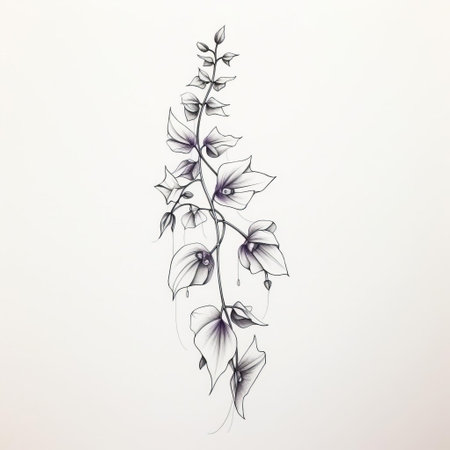 campanula poscharskyana ivy drawing on a white background, perfect for a minimalist tattoo design. this elegant and intricate illustration captures the beauty of the delicate flower, ideal for those seeking a simple yet striking tattoo idea. ai generatedの素材