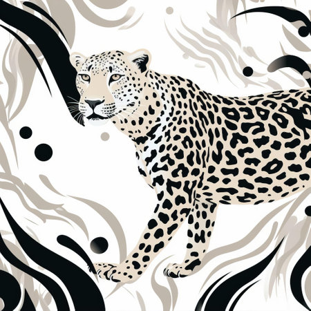 a seamless cheetah print design featuring shades of black and white. this simple, vector-based artwork is presented in a 2d format and is set against a clean white background. ai generatedの素材